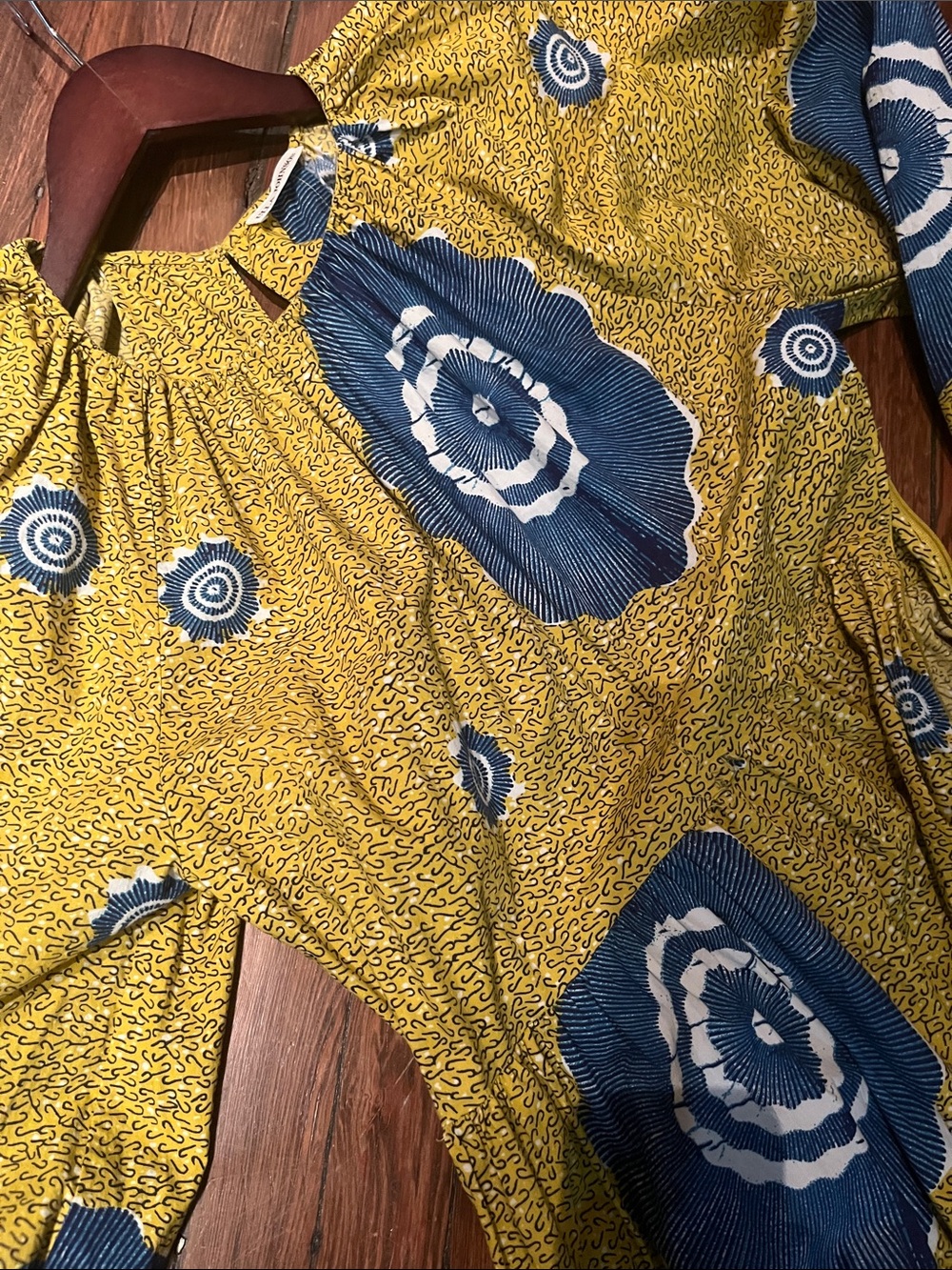 Ulla Johnson Mustard and Navy Printed Long-Sleeve Tiered Dress - Picture 4 of 4